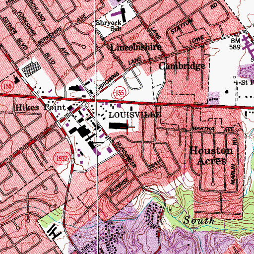 Topographic Map of Westport Plaza Shopping Center, KY