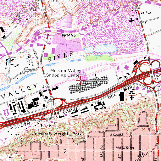 Topographic Map of Mission Valley Shopping Center, CA