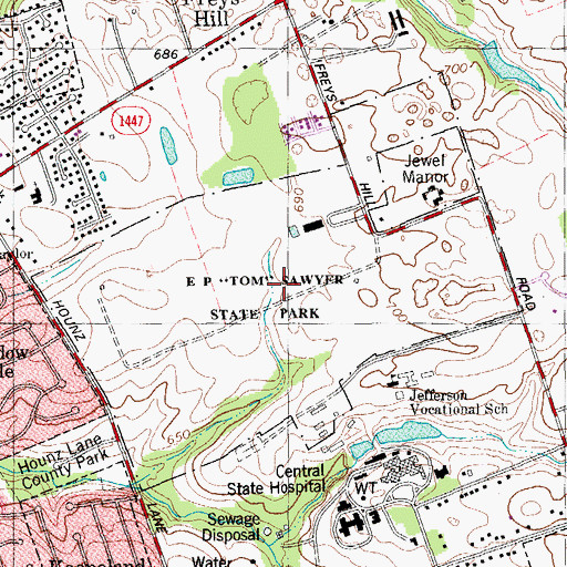 Topographic Map of E P Tom Sawyer State Park, KY