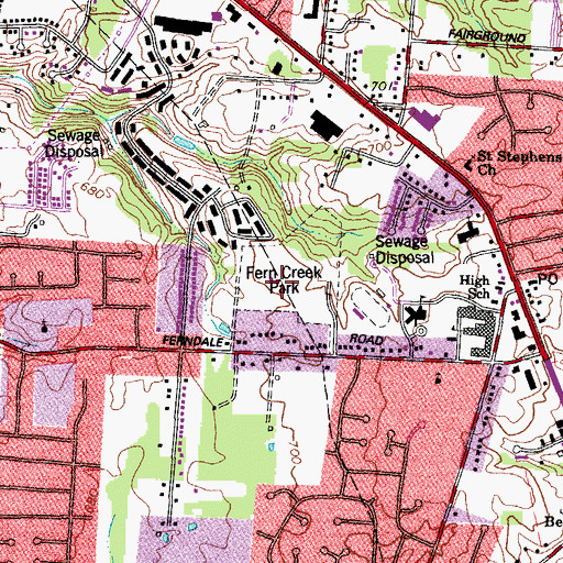Topographic Map of Fern Creek Park, KY