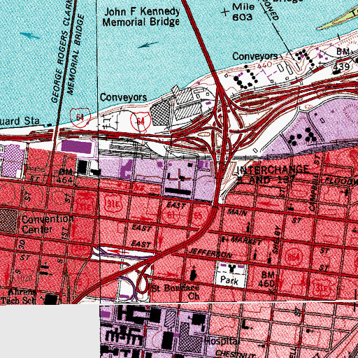 Topographic Map of Louisville Slugger Field, KY