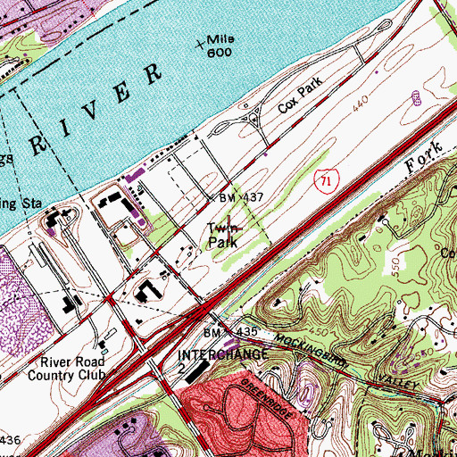 Topographic Map of Twin Park, KY