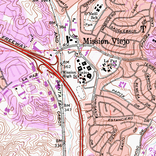 Topographic Map of Mission Viejo High School, CA