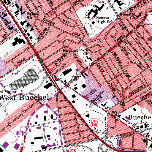 Topographic Map of Buechel Post Office, KY