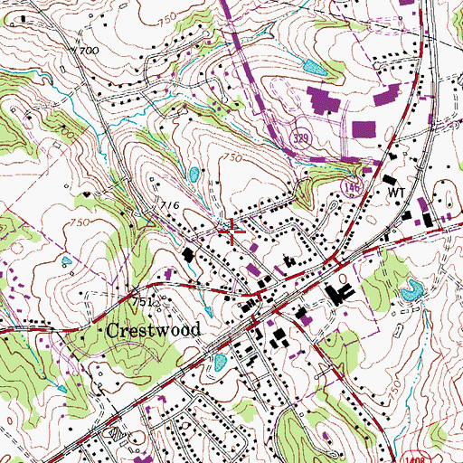 Topographic Map of Crestwood Post Office, KY