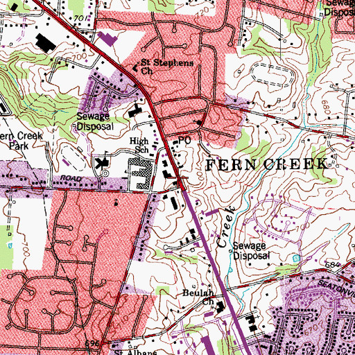 Topographic Map of Fern Creek Post Office, KY