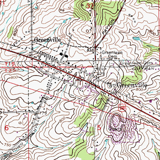 Topographic Map of Greenville Post Office, IN