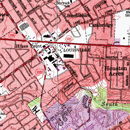 Topographic Map of Hikes Point Post Office, KY