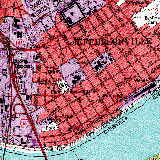 Topographic Map of Jeffersonville Post Office, IN