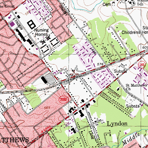 Topographic Map of Lyndon Post Office, KY