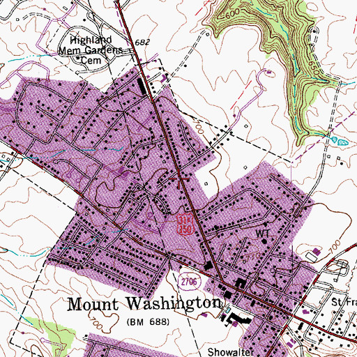 Topographic Map of Mount Washington Post Office, KY