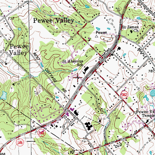 Topographic Map of Pewee Valley Post Office, KY