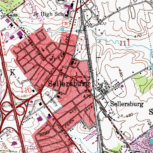 Topographic Map of Sellersburg Post Office, IN
