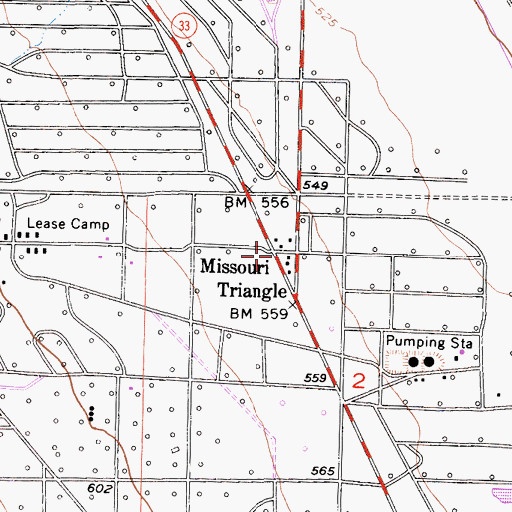 Topographic Map of Missouri Triangle, CA