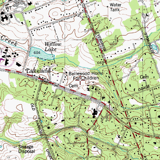 Topographic Map of Bellewood Presbyterian Home for Children, KY