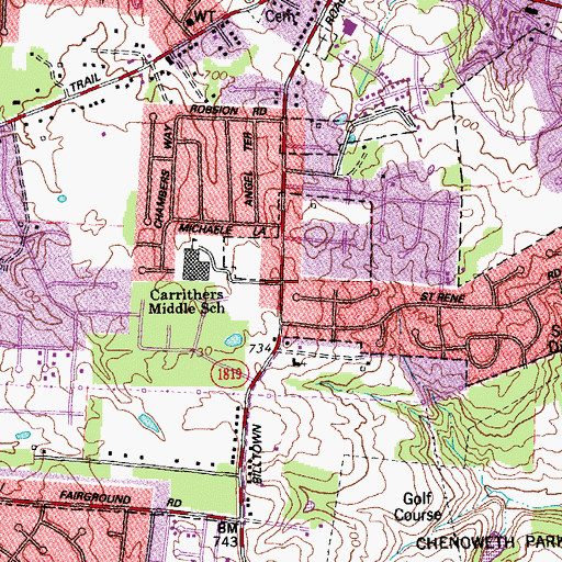 Topographic Map of Carrithers Middle School, KY