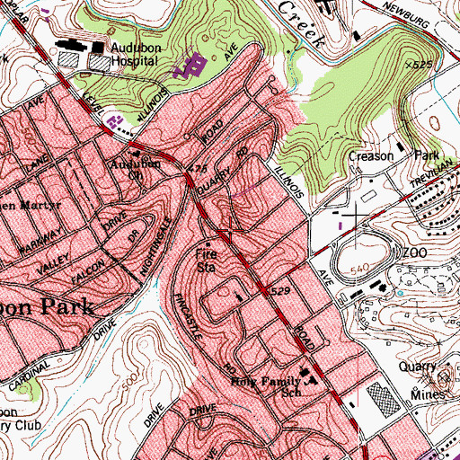 Topographic Map of Poplar Level Church of God of Anderson Indiana, KY