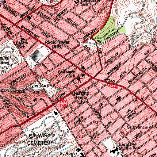 Topographic Map of Saint James Church, KY