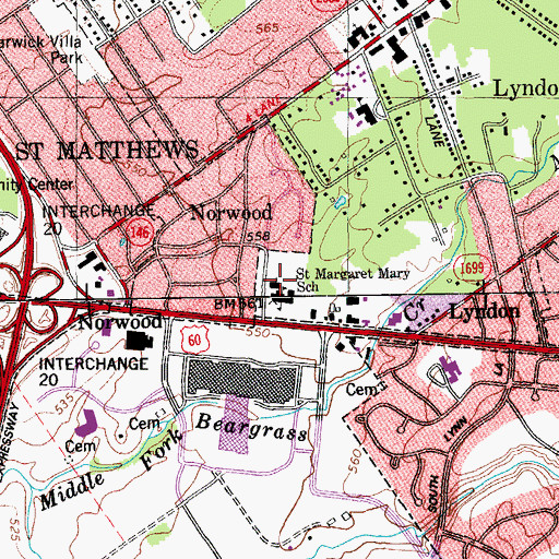 Topographic Map of Saint Margaret Mary Church, KY