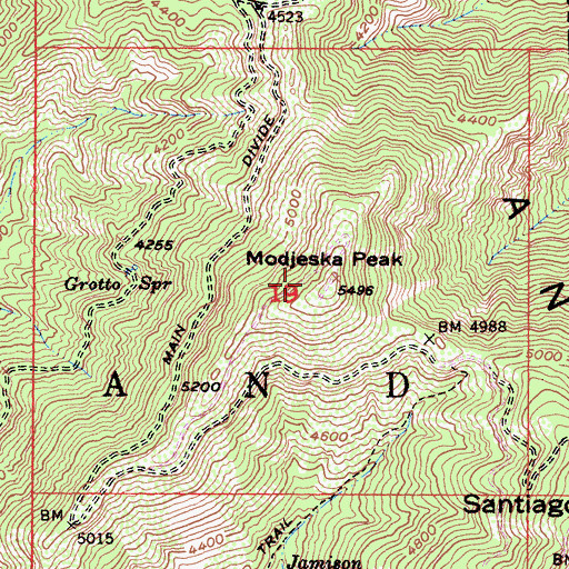 Topographic Map of Modjeska Peak, CA