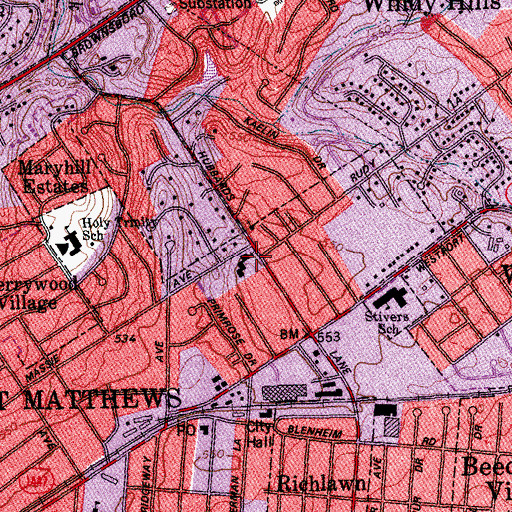 Topographic Map of Saint Matthews Episcopal Church, KY