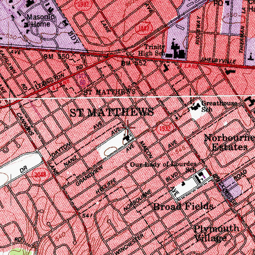 Topographic Map of Saint Matthews Missionary Baptist Church, KY