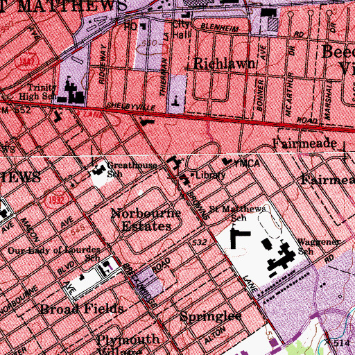 Topographic Map of Saint Matthews United Methodist Church, KY