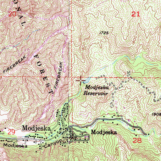 Topographic Map of Modjeska Reservoir, CA