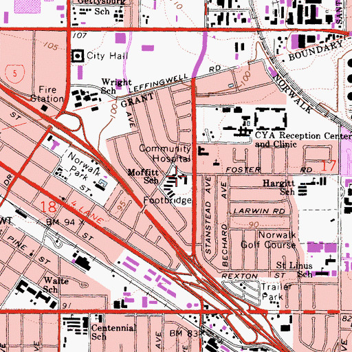 Topographic Map of Thomas B Moffitt Elementary School, CA