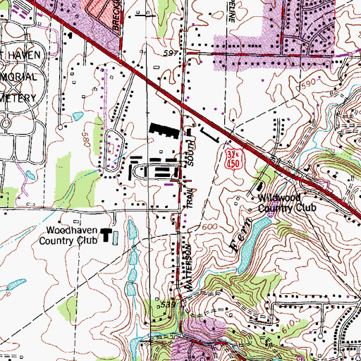 Topographic Map of South Watterson Trail Baptist Church, KY