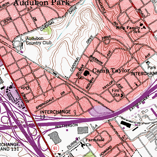 Topographic Map of Kentucky Avenue Church of Christ, KY