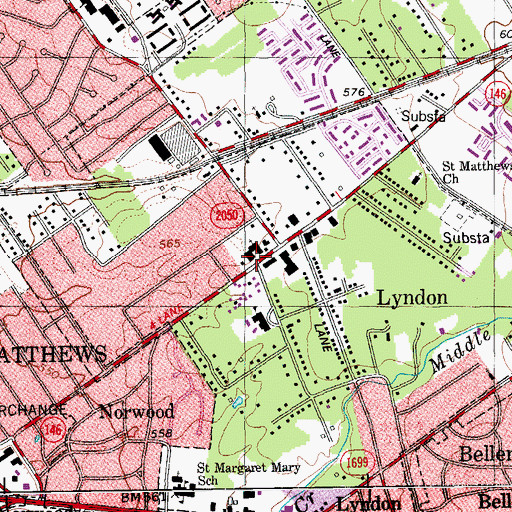 Topographic Map of Lyndon Baptist Church, KY