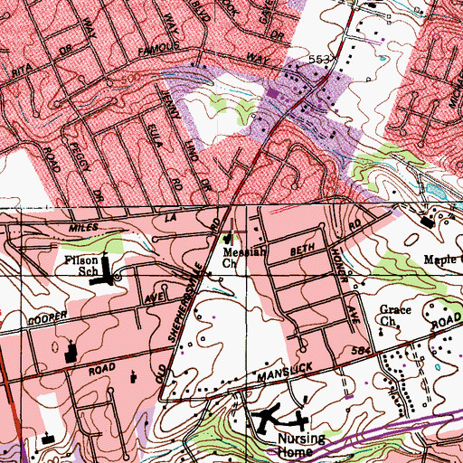 Topographic Map of Messiah Trinity Church, KY