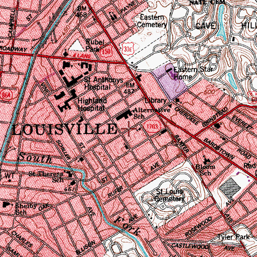 Topographic Map of Metropolitan Community Church of Louisville, KY