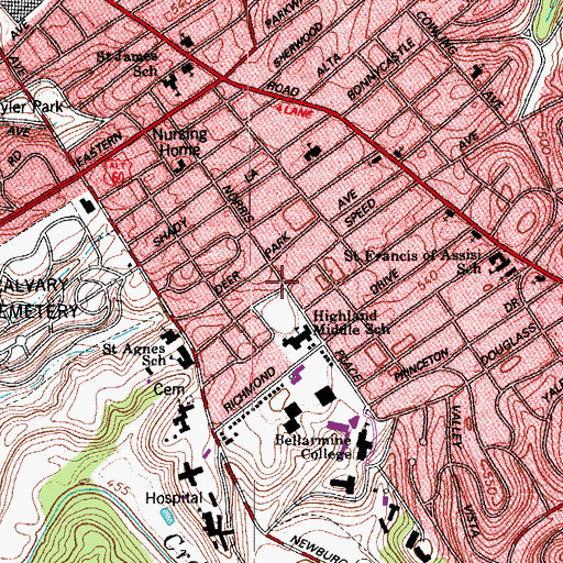 Topographic Map of Highland Middle School, KY