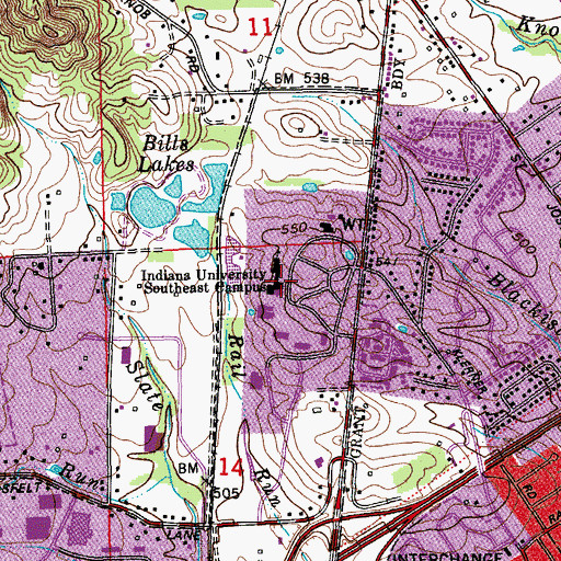 Topographic Map of Indiana University Southeast Campus, IN