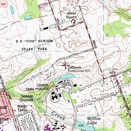 Topographic Map of Jefferson Vocational School, KY