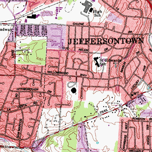 Topographic Map of Jeffersontown Elementary School, KY