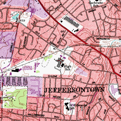 Topographic Map of Jeffersontown High School Magnet Career Academy, KY