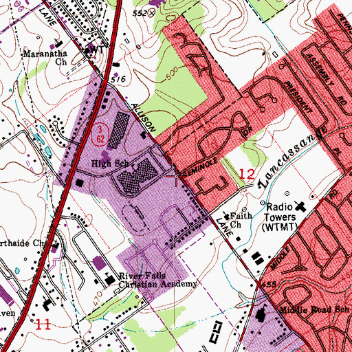 Topographic Map of Jeffersonville High School, IN