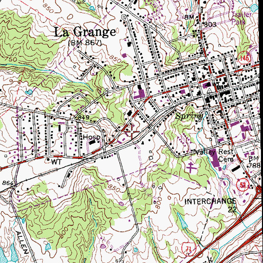 Topographic Map of La Grange Elementary School, KY