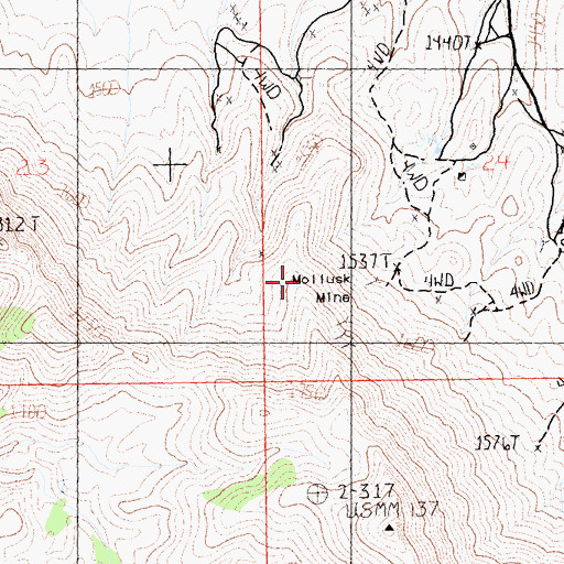 Topographic Map of Mollusk Mine, CA