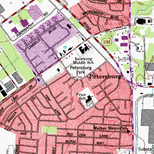 Topographic Map of Newburg Middle School, KY