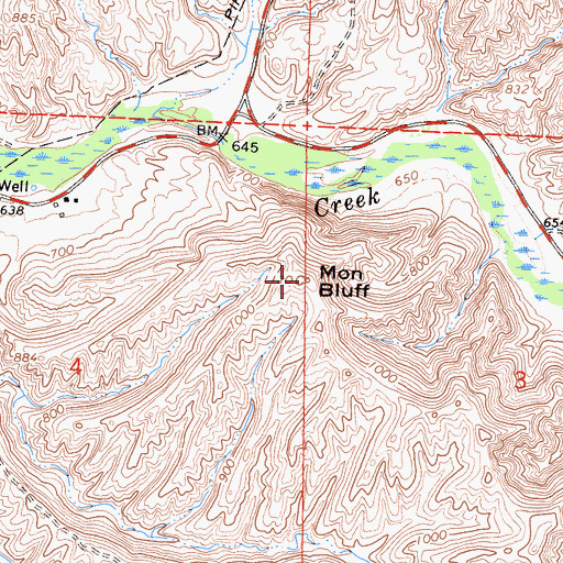 Topographic Map of Mon Bluff, CA