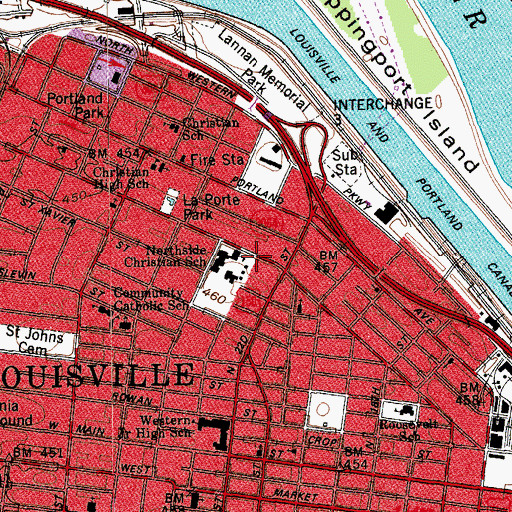 Topographic Map of Shawnee Baptist College, KY