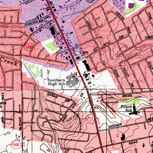 Topographic Map of Southern High School Magnet Career Academy, KY