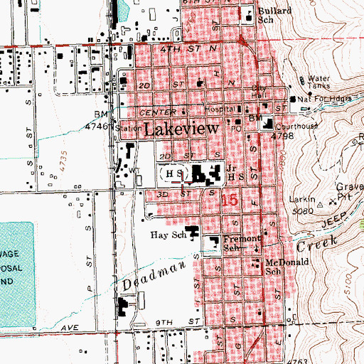 Topographic Map of Lakeview Senior High School, OR