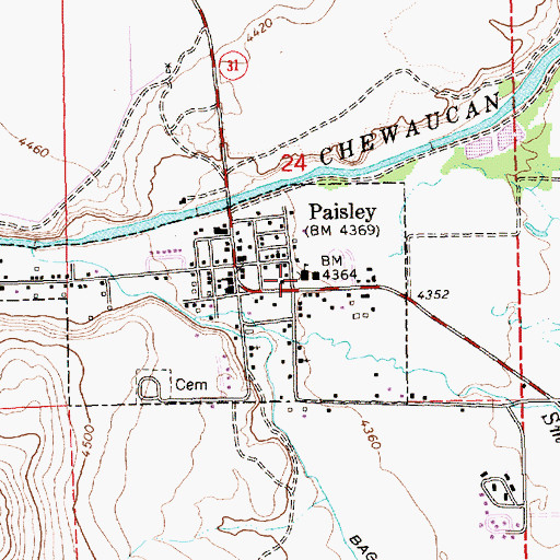 Topographic Map of Paisley School, OR