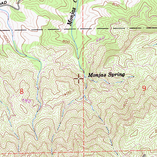 Topographic Map of Monjas Spring, CA