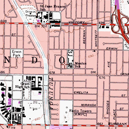 Topographic Map of Monlux Elementary School, CA